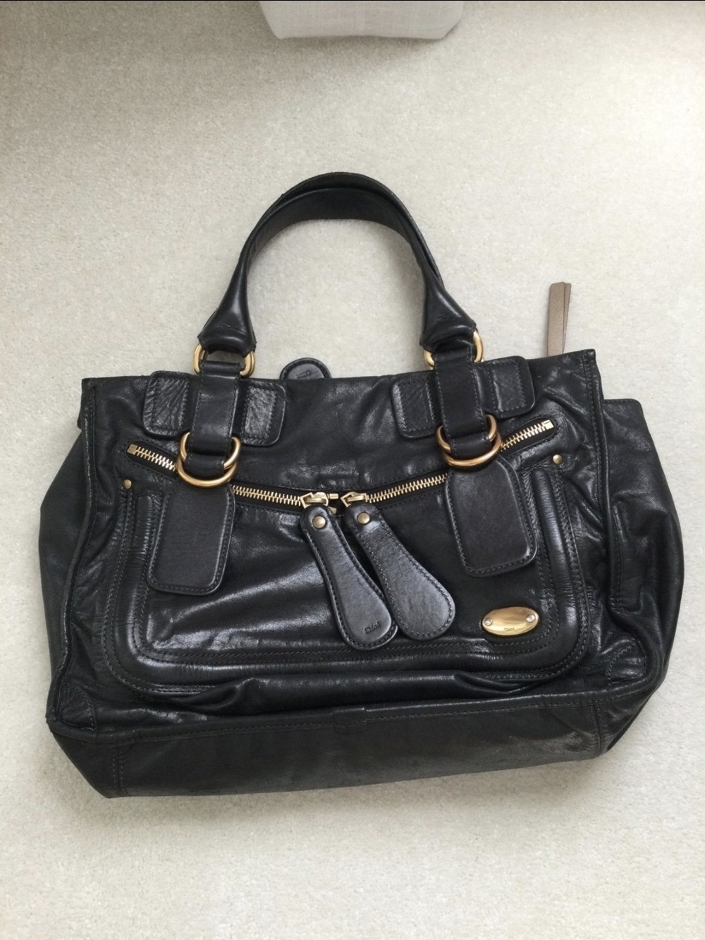 Black Chloe Bay Leather Satchel with Gold Hardware